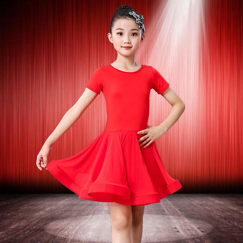2026年 ラテンダンス ドレス ソリッド 女の子 訓練 性能 半袖 スパンデックス  コレクション – $39.99 –P1