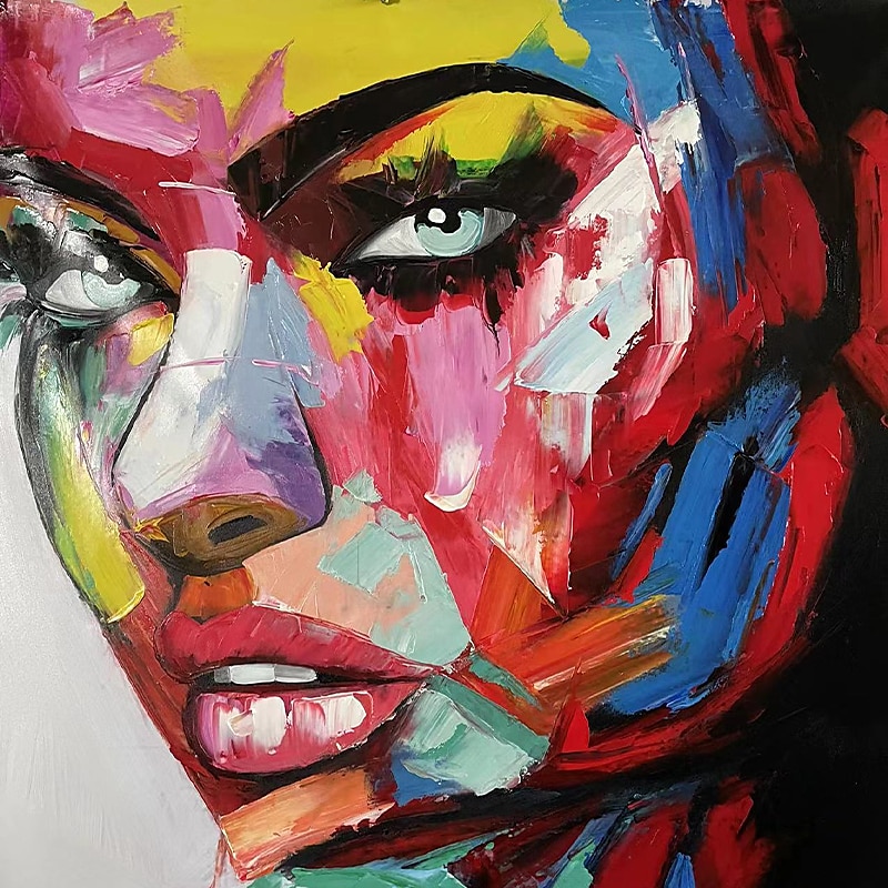 pittura a olio 100% fatto a mano dipinto a mano arte della parete su tela bellezza donne viso colorato ritratto astratto moderno decorazione della casa arredamento tela arrotolata senza cornice non del 2025 a $86.99 –P4