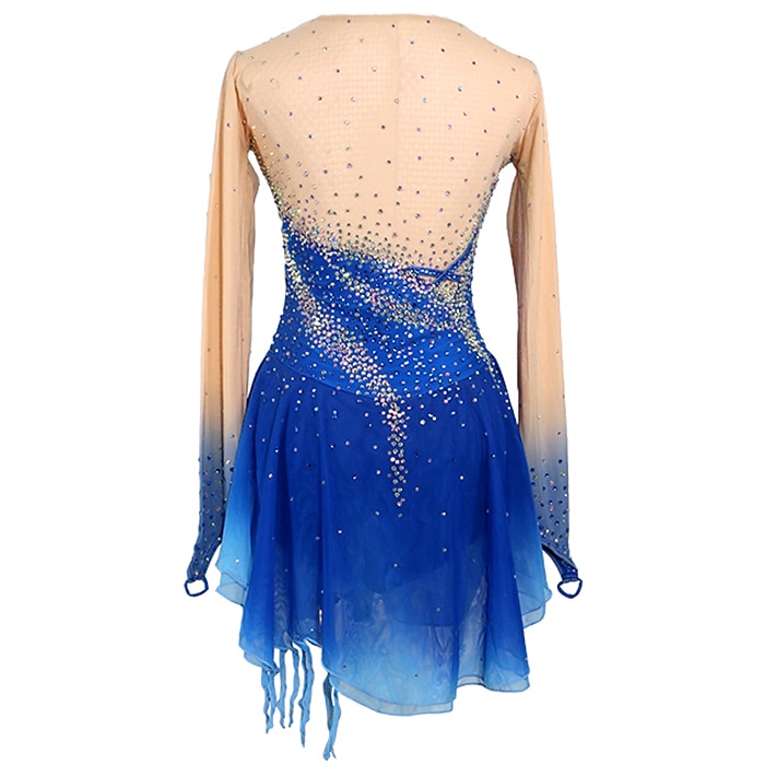 Figure Skating Dress Women's Girls' Ice Skating Dress Outfits Blue+Light Blue Patchwork Asymmetric Hem Mesh Spandex High Elasticity Competition Skating Wear Handmade Crystal / Rhinestone Long Sleeve 2025 - $124.99 –P7