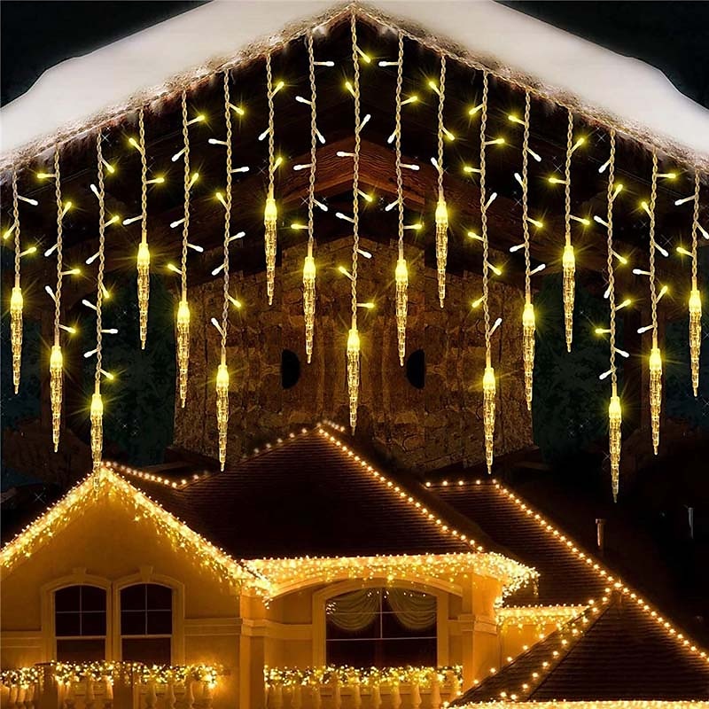 3,5 m 5 m karácsonyi füzér függöny lámpák 96 leds 216 ledes jégcsap függöny lámpák 220 V tündérfüzér fények karácsonyi újév kerti bevásárlóközpont beltéri kültéri dekoráció eu csatlakozó 2025 - $33.99 –P2