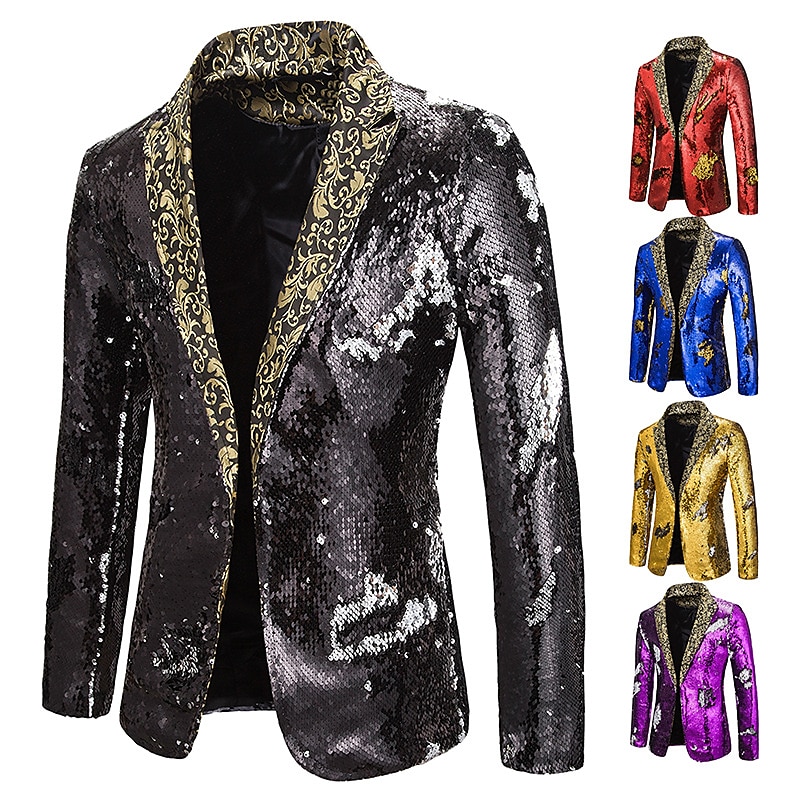 Herren Jacke Blazer Sakko Party Strasse warm Atmungsaktiv Pailletten Tasche Herbst Winter Feste Farbe Strassenmode Brautkleider schlicht Steigendes Revers Standard Regular Fit Schwarz Rote Blau 2025 - $58.99 –P3