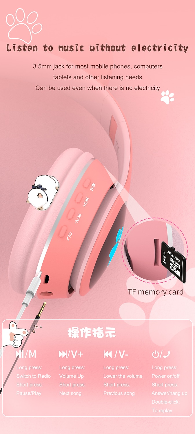 L400 LED Flash Cute Cat Ears Headphone With Microphone Bluetooth Earphone Over-Ear Wireless Music Gaming Player Over-Ear Wireless Headset 2025 - $24.99 –P8