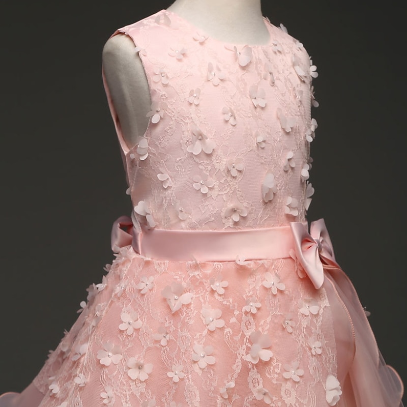 kinderkleidung Mädchen Blumenmädchen Kleid Kleid Einfarbig Ärmellos Leistung Hochzeit Party Spitze Rüschen Gitter Kuschelig Prinzessin Polyester Maxi A Linie Kleid Tüll-Kleid Blumenmädchenkleid 2025 - $40.99 –P8