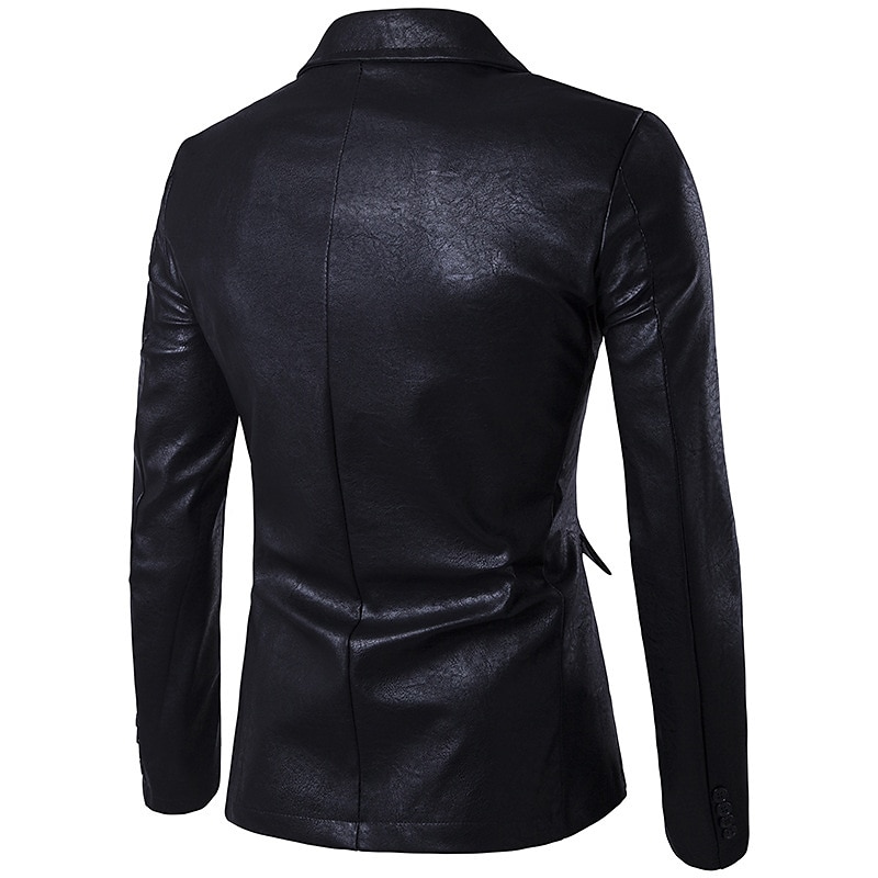 Men's Jacket Faux Leather Jacket Blazer Wedding Business Thermal Warm Rain Waterproof Pocket Fall Solid Color Business Elegant Turndown Regular Faux Leather Regular Fit Black White Red Khaki Jacket 2025 - $66.99 –P9