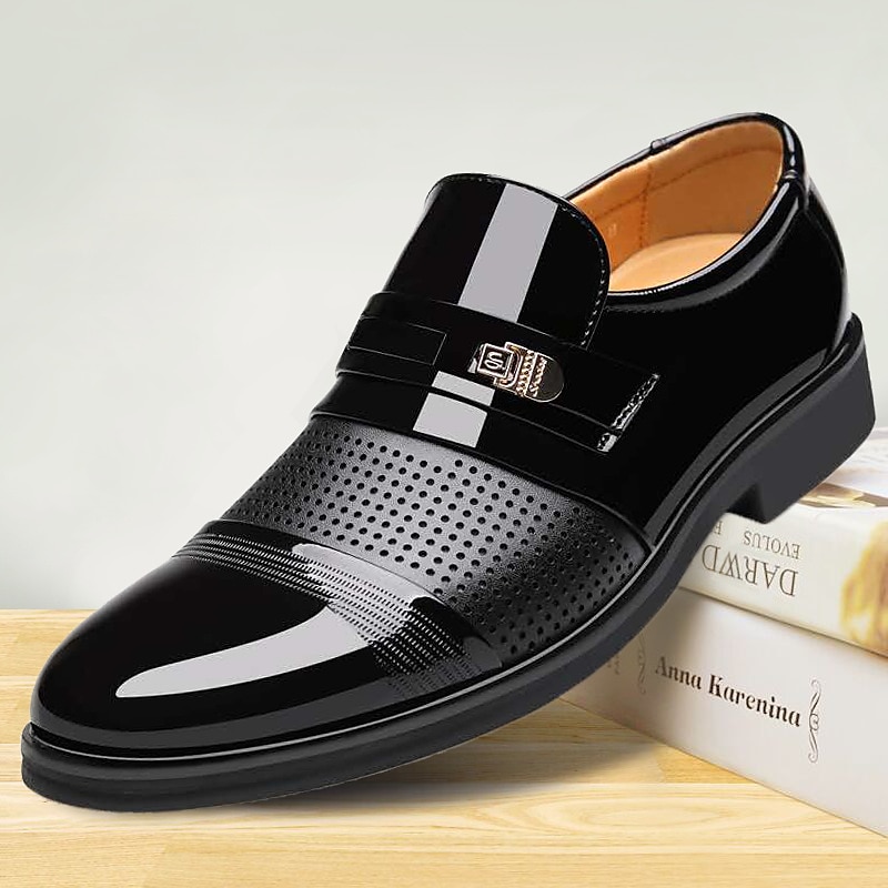 Herren-Loafer aus braunem Lack-Kunstleder mit perforiertem Design – formelle Schlupfschuhe fürs Business und besondere Anlässe 2025 - $46.99 –P6