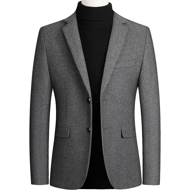 Herren Wollmantel Blazer Sakko Hochzeit B¨¹ro Büro / Geschäftlich Modisch Klassicher Stil Herbst Wolle Feste Farbe warm Warm Einreihiger Verschluss Blazer Schwarz Wein Marineblau Grau 2025 - $62.99 –P1