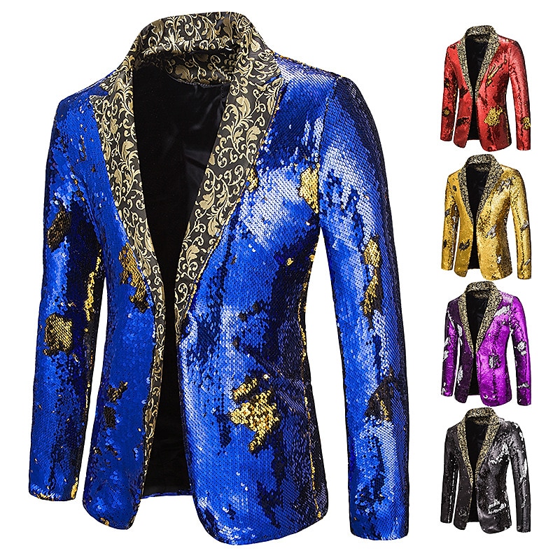 Herren Jacke Blazer Sakko Party Strasse warm Atmungsaktiv Pailletten Tasche Herbst Winter Feste Farbe Strassenmode Brautkleider schlicht Steigendes Revers Standard Regular Fit Schwarz Rote Blau 2025 - $58.99 –P4
