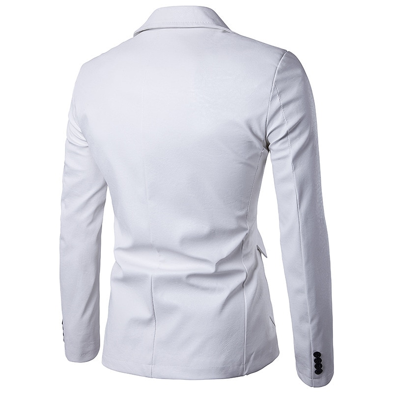 Men's Jacket Faux Leather Jacket Blazer Wedding Business Thermal Warm Rain Waterproof Pocket Fall Solid Color Business Elegant Turndown Regular Faux Leather Regular Fit Black White Red Khaki Jacket 2025 - $66.99 –P3
