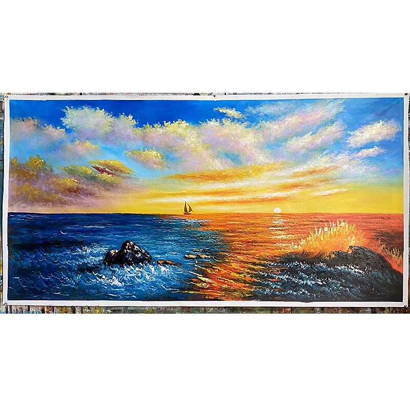 pittura a olio 100% fatto a mano dipinto a mano arte della parete su tela orizzontale panoramico astratto moderno paesaggio crepuscolo mare cielo decorazione della casa arredamento tela arrotolata del 2026 a $65.99 –P2