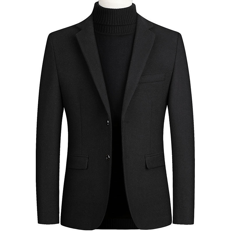 Herren Wollmantel Blazer Sakko Hochzeit B¨¹ro Büro / Geschäftlich Modisch Klassicher Stil Herbst Wolle Feste Farbe warm Warm Einreihiger Verschluss Blazer Schwarz Wein Marineblau Grau 2025 - $62.99 –P4