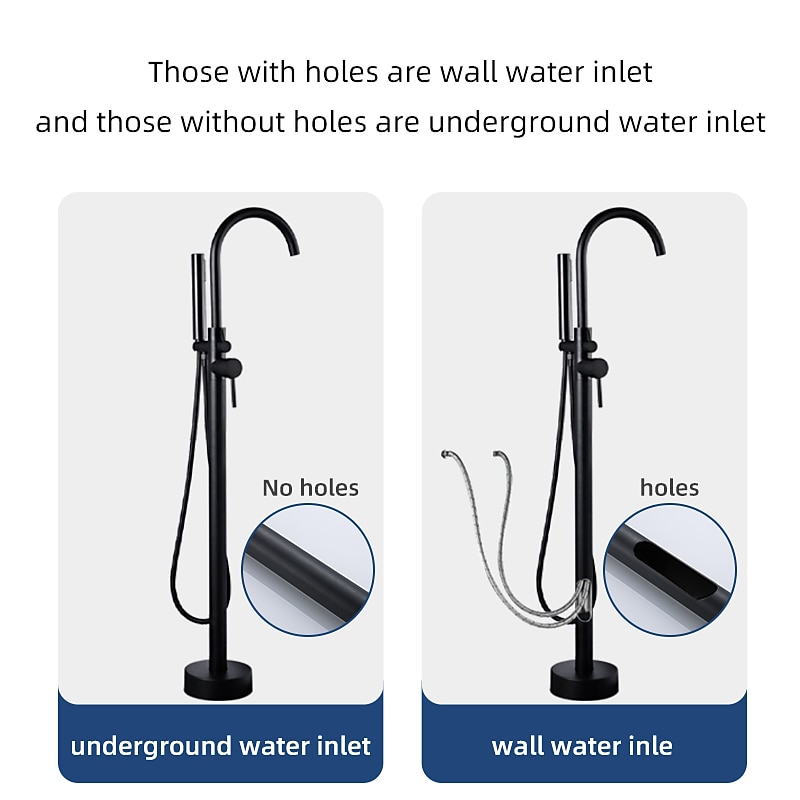 Bathtub Faucet Floor Mount Freestanding Bath Tub Filler Mixer Taps Brass, 360 Swivel High Arc Spout Standing Shower Clawfoot Tub with Handheld Shower Mixer Taps 2025 - $299.69 –P3