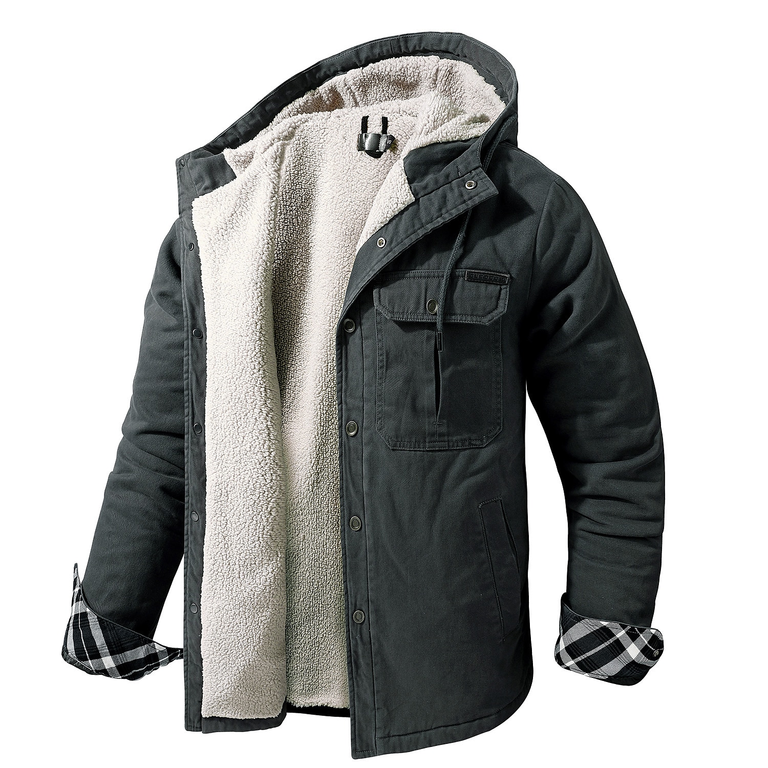 veste de chemise à capuche en molleton doublée de sherpa pour hommes veste rembourrée manteau de travail en flanelle chemise boutonnée veste d'hiver en plein air thermique chaud coupe-vent léger survêtement léger parka chasse ski snowboard pêche de 2025 ? $66.99 –P1