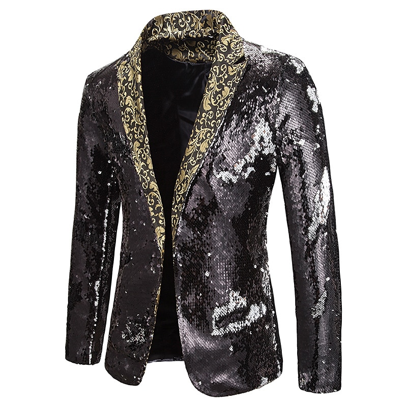 Herren Jacke Blazer Sakko Party Strasse warm Atmungsaktiv Pailletten Tasche Herbst Winter Feste Farbe Strassenmode Brautkleider schlicht Steigendes Revers Standard Regular Fit Schwarz Rote Blau 2025 - $58.99 –P13