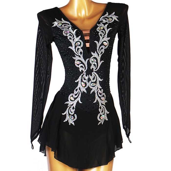 Vestido de patinaje artístico Mujer Chica Patinaje Sobre Hielo Vestidos Accesorios Blanco Negro Retazos Malla Licra Alta elasticidad Entrenamiento Profesional Competición Ropa de Patinaje Hecho a mano 2026 - $117.99 –P7