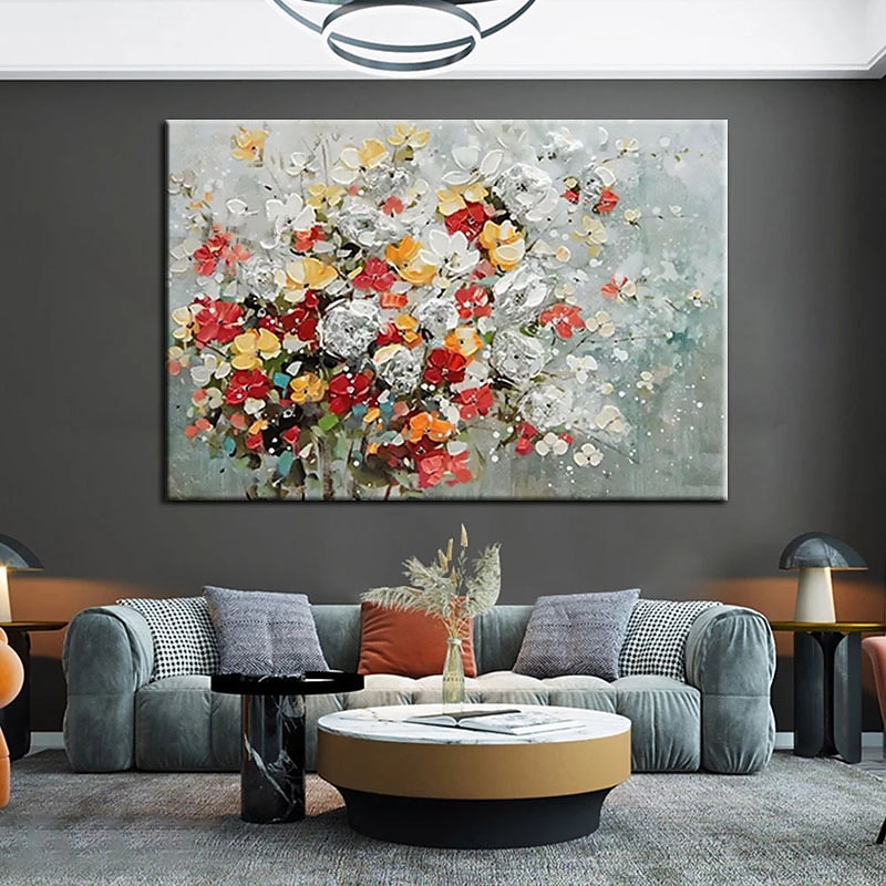 pictură în ulei realizată manual pictată manual artă de perete mari dimensiuni abstracte flori simple decor decor pânză rulată fără cadru neîntins 2025 - $147.99 –P5