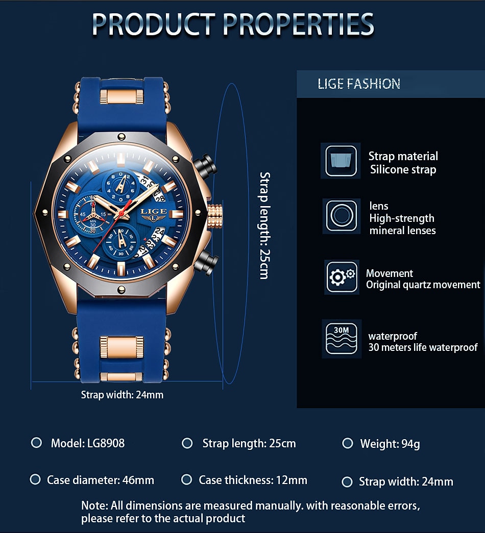 LIGE Mens Watch Quartz Watches for Men Steel Band Men's Analog Quartz Multifunctional Sports Wristwatch Men Date Business Casual Waterproof Quartz Watch 2025 - $39.99 –P5