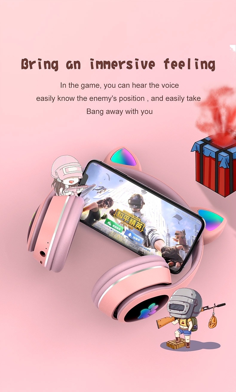 L400 LED Flash Cute Cat Ears Headphone With Microphone Bluetooth Earphone Over-Ear Wireless Music Gaming Player Over-Ear Wireless Headset 2025 - $24.99 –P7