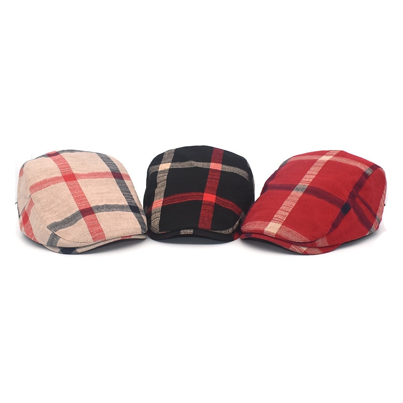 Per uomo Cappello basco Nero Rosso Cotone Bicolore La moda degli anni '20 Informale Esterno Esterno Giornaliero A quadri Protezione solare Comfort Caldo Traspirante del 2025 a $8.99 –P2