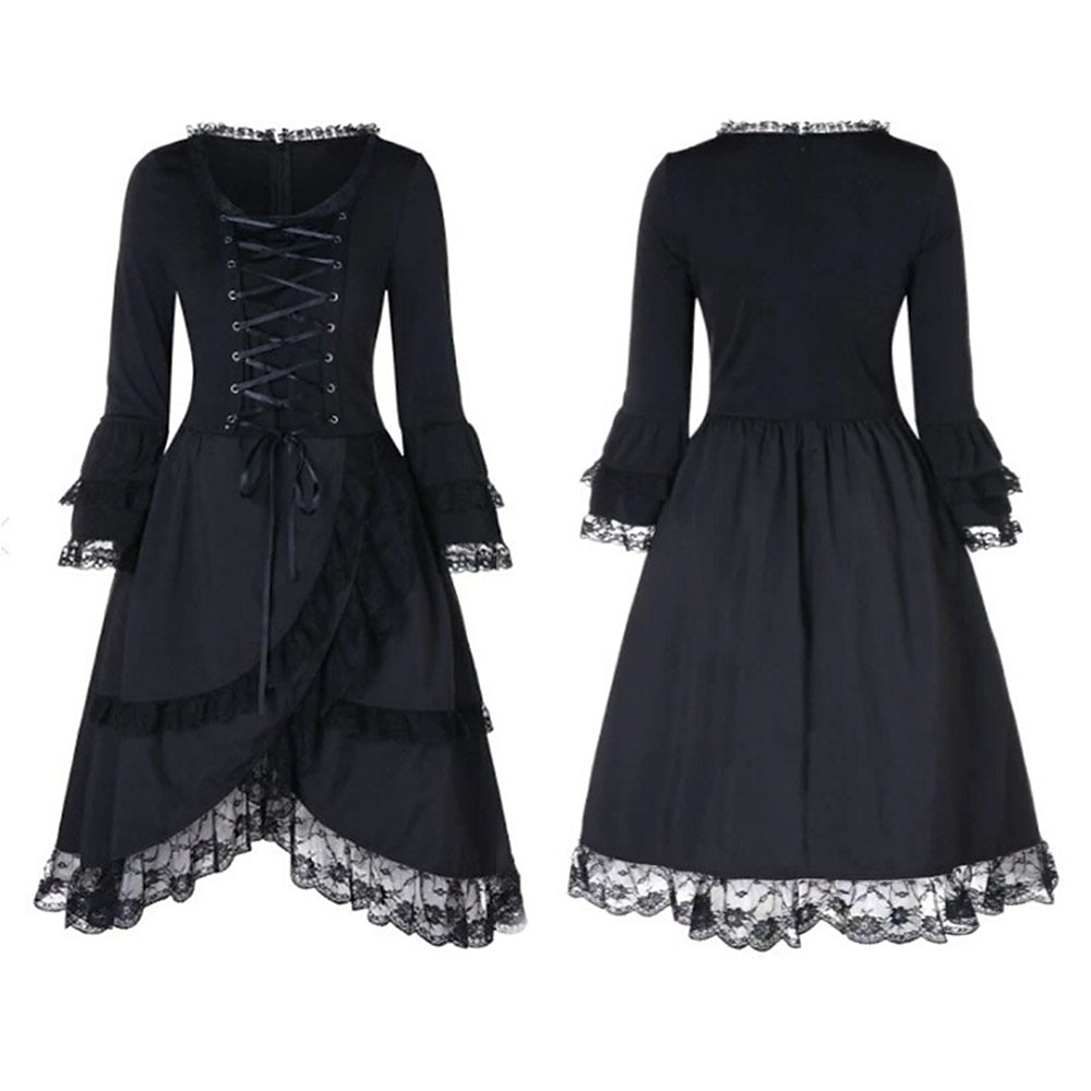 Gotische Lolita Cocktailkleid Vintage-Kleid Kurz Mini Kleid Steampunk Übergrössen Spitze Einfarbig A-Linie Kostüm Damen Fantasie Steampunk Karneval Maskerade Leistung Date Festival Teenager Erwachsene 2026 - $48.99 –P1