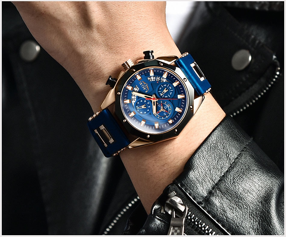 LIGE Orologio Uomo Cronografo Al Quarzo - Design Analogico In Nero, Impermeabile, Acciaio Inossidabile - Regalo Perfetto Per Compleanno E Feste