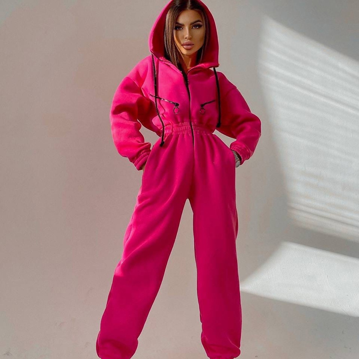 Dame Aktiv Gatemote Joggedress Buksesett Langermet Med hette Helfarge Avslappet Helg Svart Hvit Rosa Høst vinter Normal 2025 - $32.99 –P8