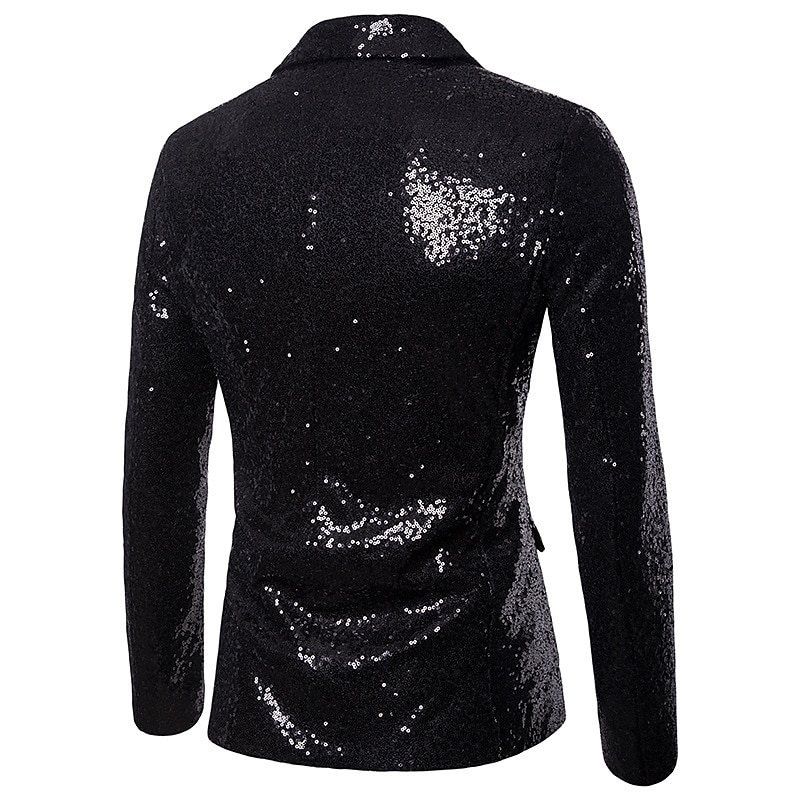 Herr Kavaj Prestanda Cocktailfest Punkmode Vår Höst Paljett Ensfärgat Ficka Skinande Enkelknäppt med Ett Knapphål Blazer Silver Svart Rubinrött Blå 2025 - $58.99 –P15