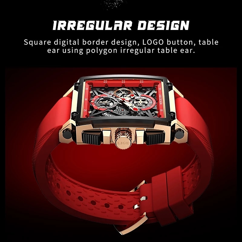 LIGE Classic Mens Watches Fashion Waterproof Silicone Hollow