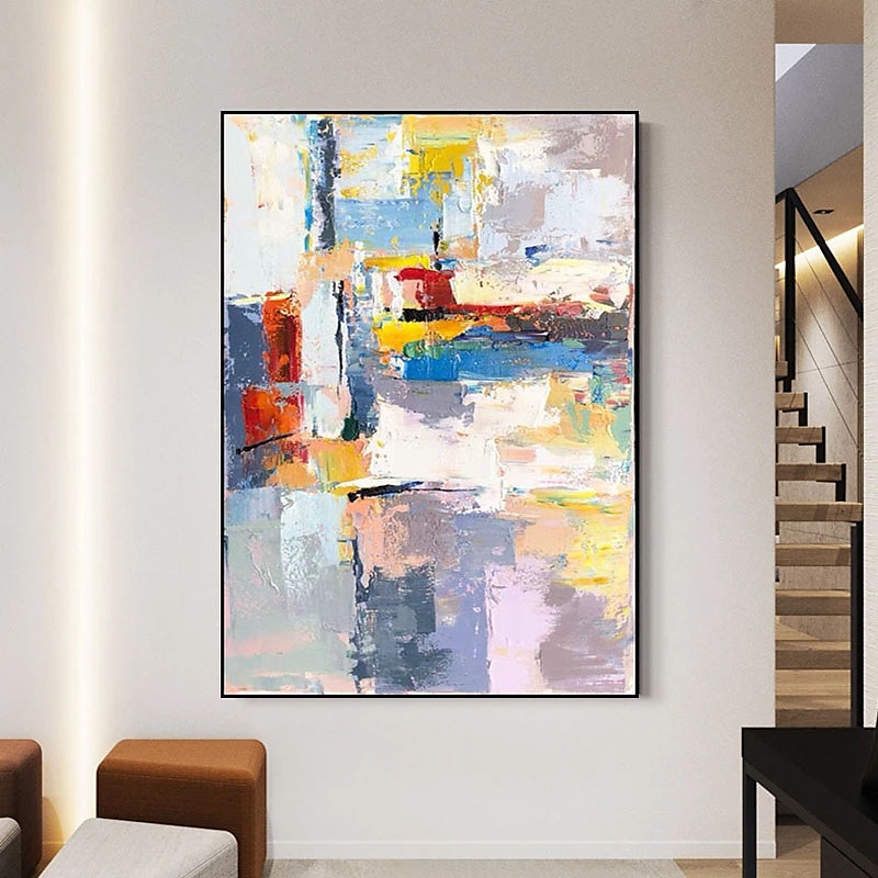 يدويا النفط الطلاء رسمت باليد جدار الفن أفضل الفن الأزرق الأصفر الوردي مجردة ديكور المنزل الديكور توالت قماش no إطار غير ممتد 2025 - $123.99 –P4
