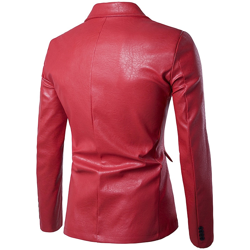 Men's Jacket Faux Leather Jacket Blazer Wedding Business Thermal Warm Rain Waterproof Pocket Fall Solid Color Business Elegant Turndown Regular Faux Leather Regular Fit Black White Red Khaki Jacket 2025 - $66.99 –P5