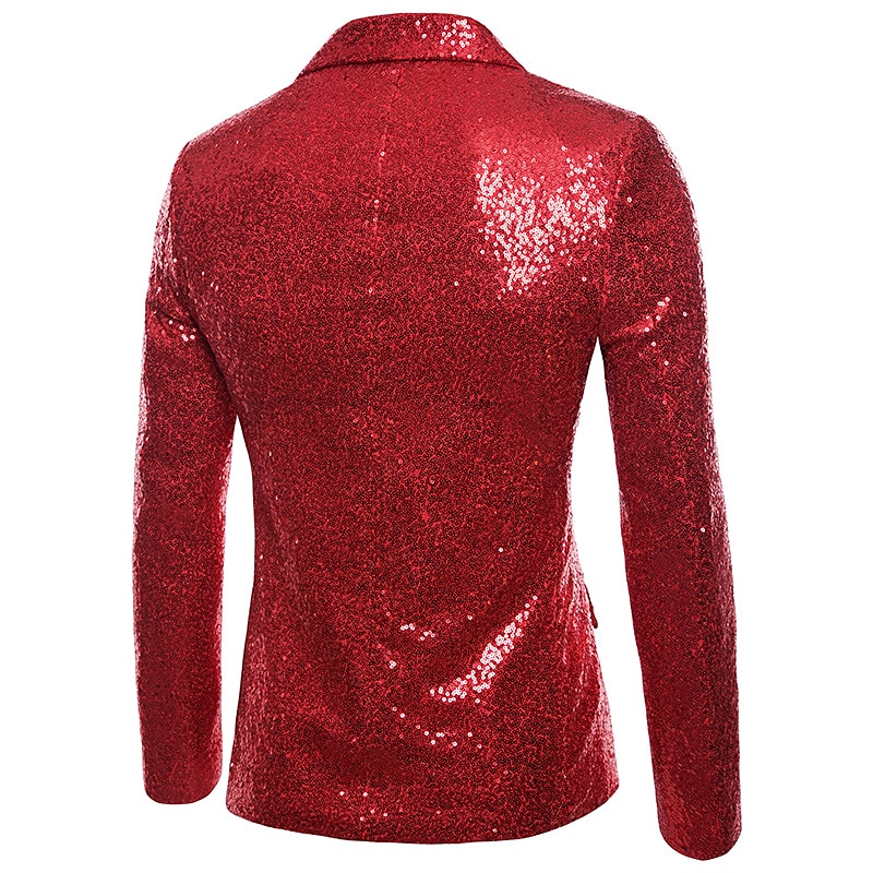 Herr Kavaj Prestanda Cocktailfest Punkmode Vår Höst Paljett Ensfärgat Ficka Skinande Enkelknäppt med Ett Knapphål Blazer Silver Svart Rubinrött Blå 2025 - $58.99 –P13