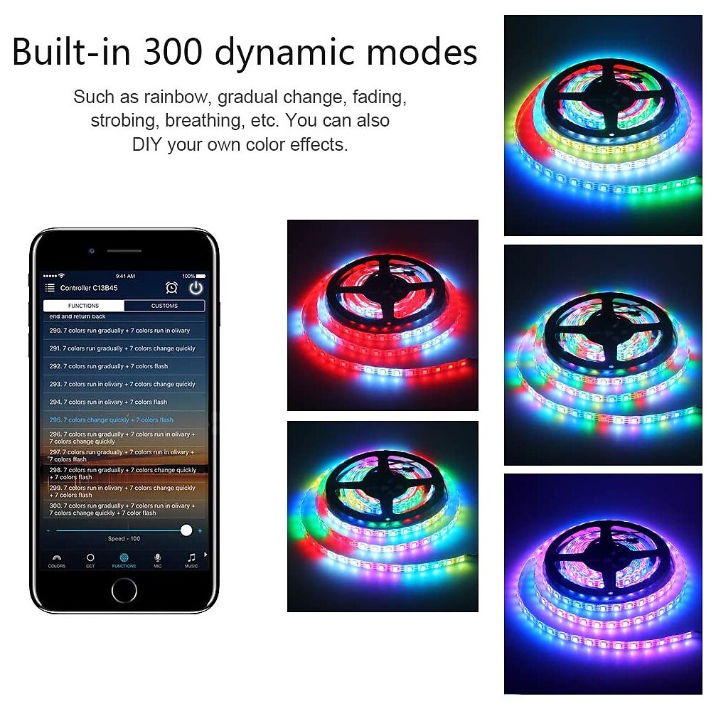 Addressable Dream color RGBIC WiFi Bluetooth LED Light Strip 5~10m 16.4~32.8ft Waterproof 5050SMD Work with Alexa Google Assistant 2025 - $64.99 –P16