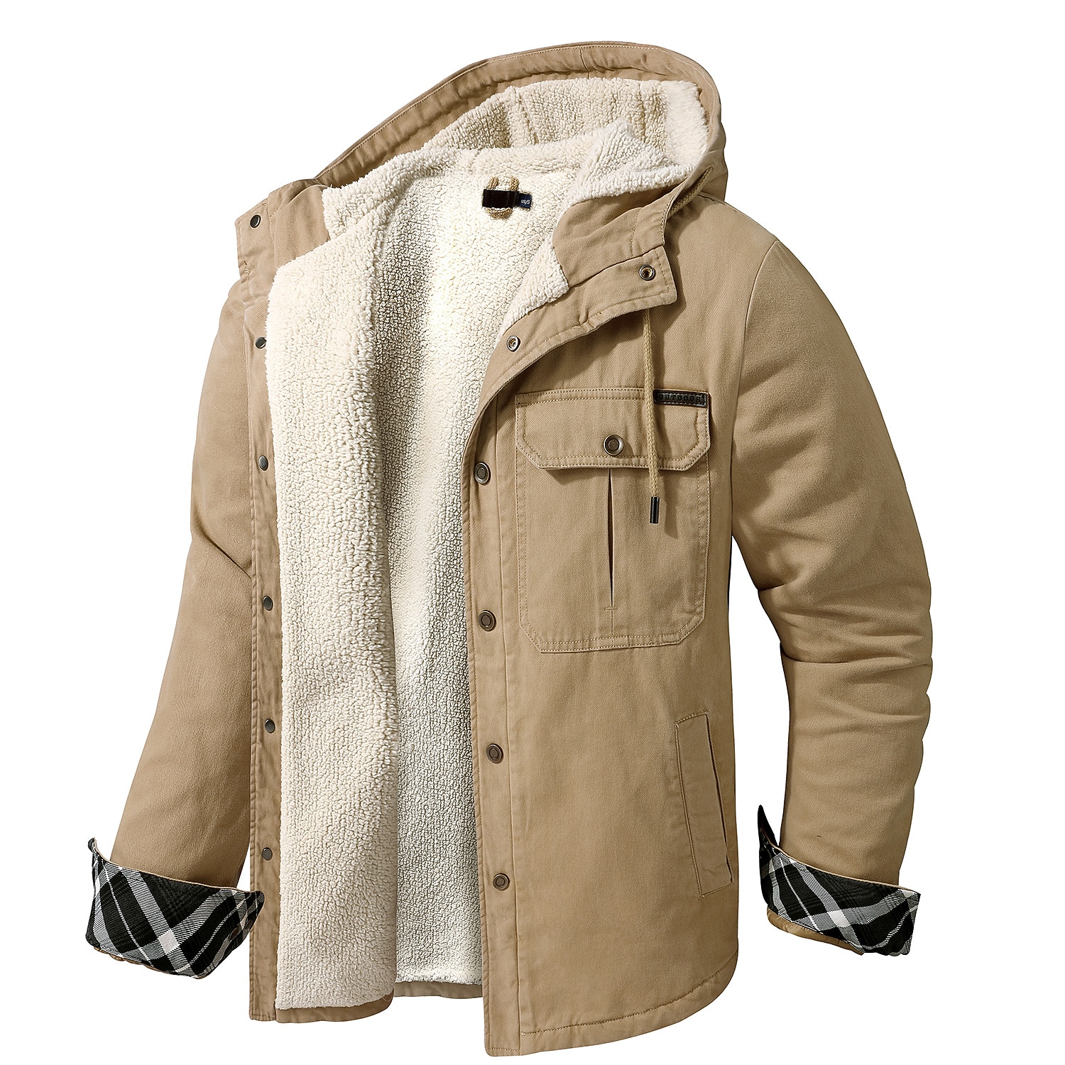 veste de chemise à capuche en molleton doublée de sherpa pour hommes veste rembourrée manteau de travail en flanelle chemise boutonnée veste d'hiver en plein air thermique chaud coupe-vent léger survêtement léger parka chasse ski snowboard pêche de 2025 ? $66.99 –P7