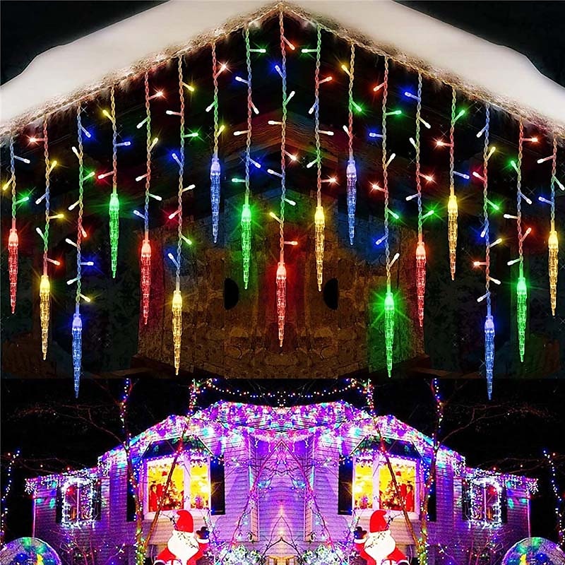 3,5 m 5 m karácsonyi füzér függöny lámpák 96 leds 216 ledes jégcsap függöny lámpák 220 V tündérfüzér fények karácsonyi újév kerti bevásárlóközpont beltéri kültéri dekoráció eu csatlakozó 2025 - $33.99 –P3