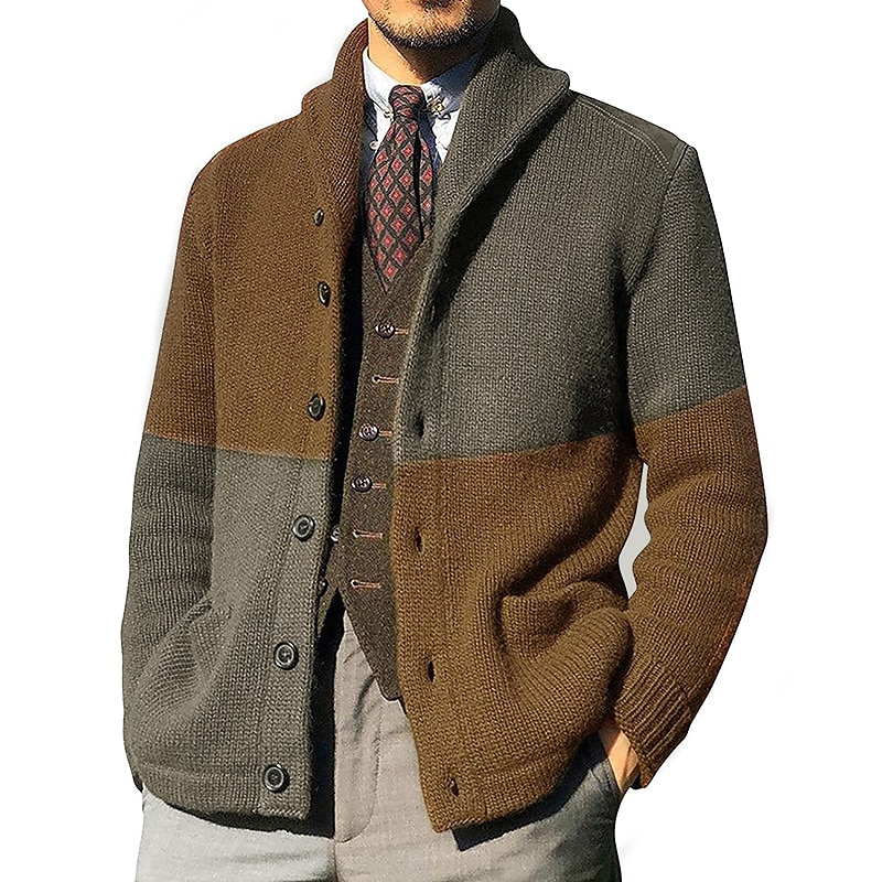 Men's Sweater Cardigan Cropped Sweater Knit Knitted Shawl Collar Vintage Modern Contemporary Casual Daily Wear Clothing Apparel Fall Winter Black Army Green M L XL 2025 - $48.99 –P6