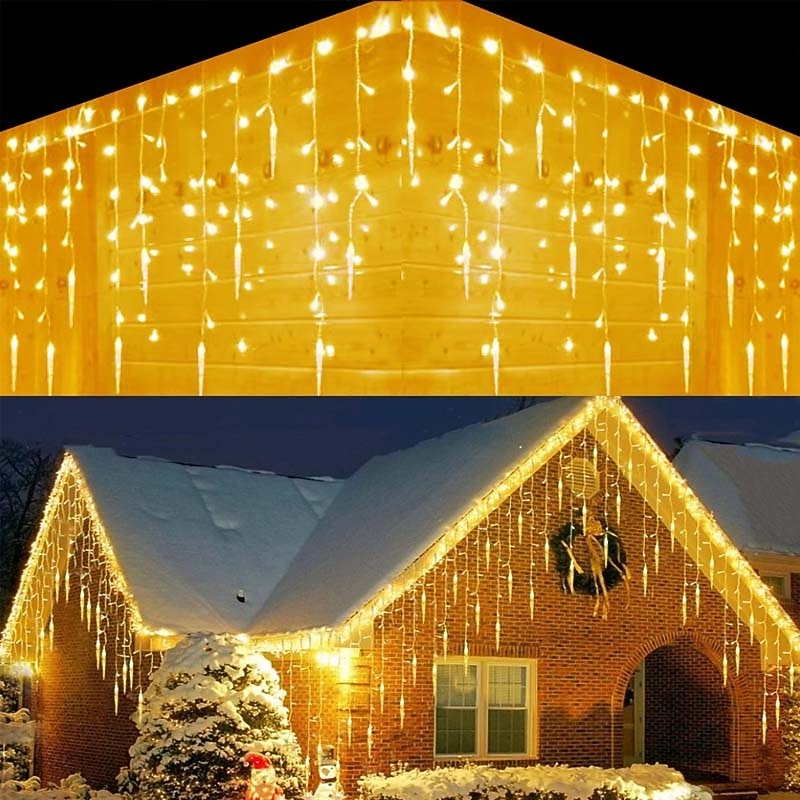 3,5 m 5 m karácsonyi füzér függöny lámpák 96 leds 216 ledes jégcsap függöny lámpák 220 V tündérfüzér fények karácsonyi újév kerti bevásárlóközpont beltéri kültéri dekoráció eu csatlakozó 2025 - $33.99 –P7