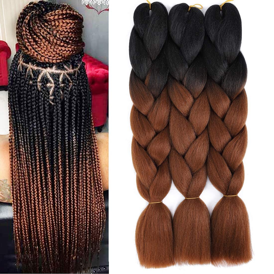 Synthetic Braiding Hair Ombre Braids Hair Jumbo Braiding Hair Extensions for Box Twist Braiding 24inch 3packs 2025 - $28.99 –P1
