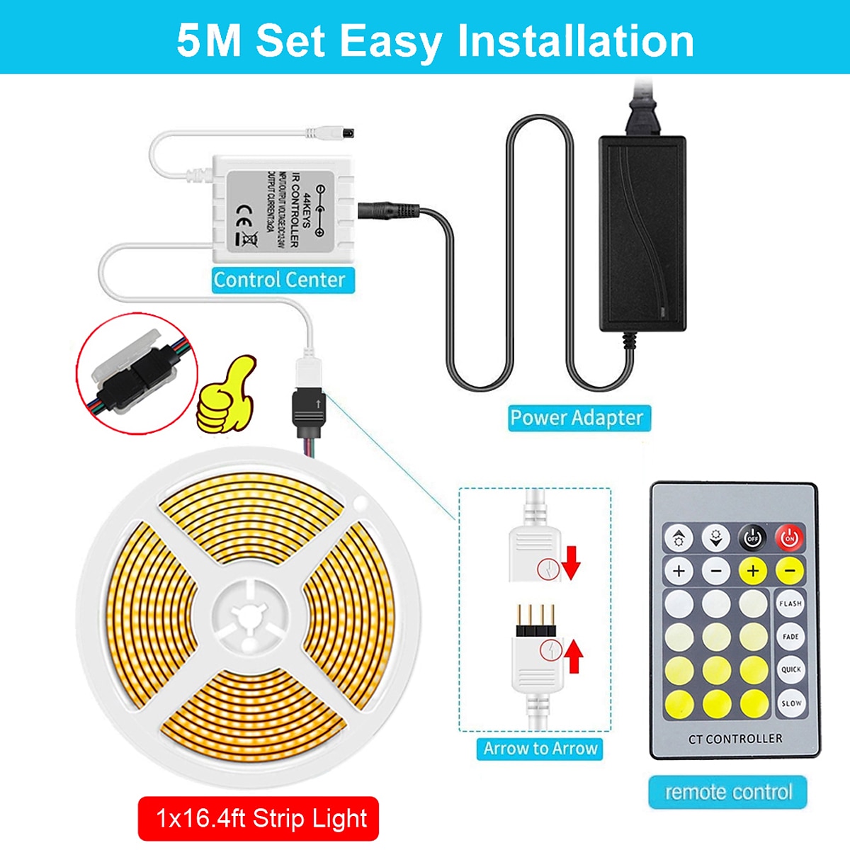 16.4ft Cob Flexbile Neon LED Strip Light Waterproof IR24 Key Controller with 24V Adapter Warm Cold White for Cabinet Bedroom Kitchen TV Mirror 2025 - $44.99 –P2