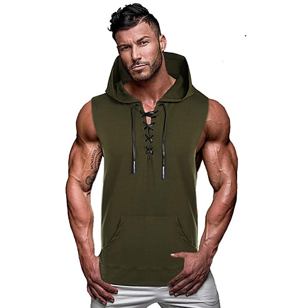 Herren Lauf-Tanktop Workout-Tanktop Tasche Mit Kapuze Ärmellos Kapuzensweatshirt Sommer Einfarbig Baumwolle Komfort Weich Feuchtigkeitsableitend Atmungsaktiv Fitnesstraining Sport und Fitness 2025 - $17.99 –P1