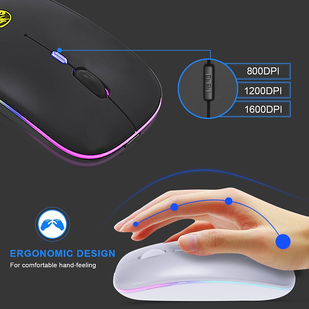 Wireless Bluetooth Mouse Bluetooth RGB Rechargeable Mouse Wireless Computer  Silent Mause LED Backlit Ergonomic Gaming Mouse for Laptop PC (Bluetooth  Version, Black) 