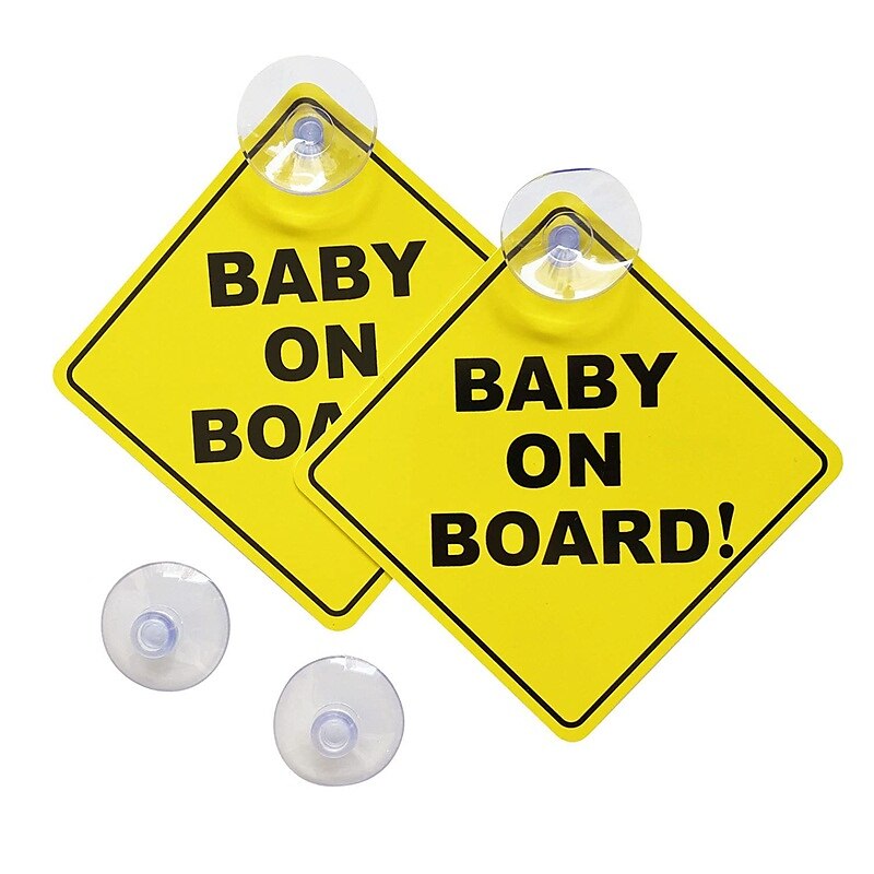 Yellow Reflective Baby On Board Car Window Suction Cup Warning Sign Lot of 2 