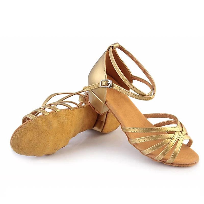 Girls' Ballroom Dance Shoes - Tan Satin Strappy Latin Dance Sandals with Low Heel and Ankle Strap 2025 - $24.99 –P1