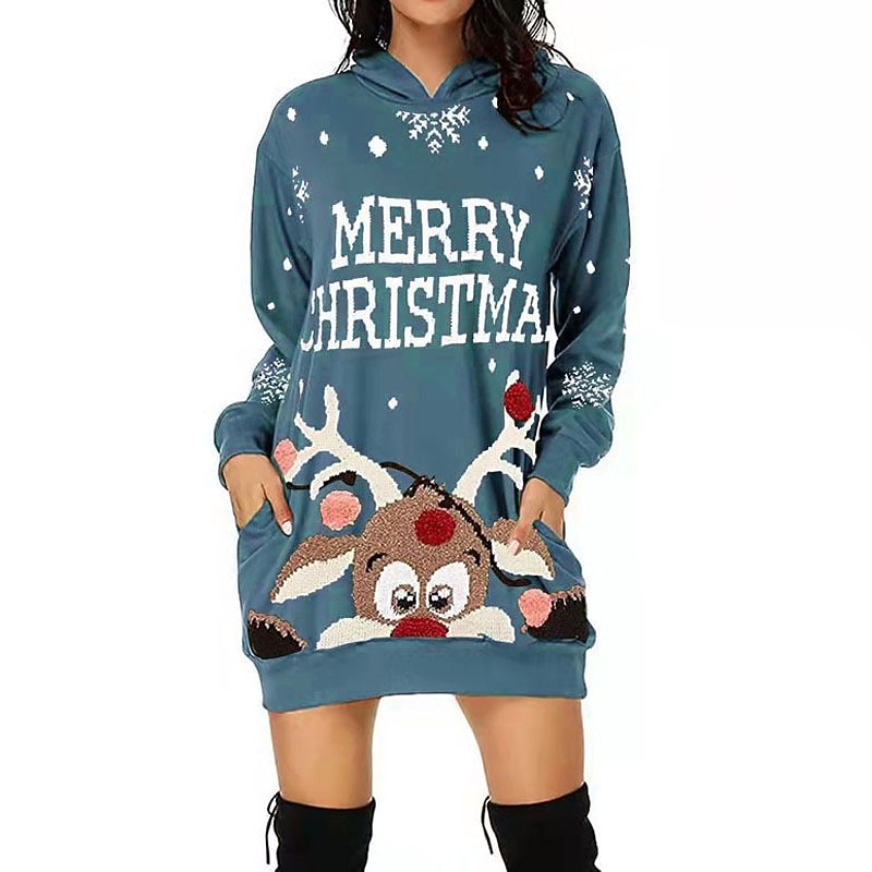Reno Rudolph Suéter de navidad Vestido de navidad Pullover Sudadera con capucha navideña divertida Impresión 3D Mujer Navidad Carnaval Mascarada Navidad Especial Adulto Fiesta Navidad Vacaciones 2025 - $10.99 –P4