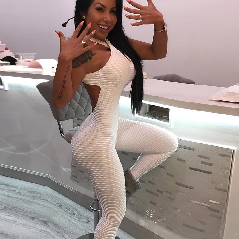 Damskie Dres Kombinezon treningowy Śpiochy dla dorosłych Skrzyżowane ramiączka Jednokolorowe Getry Body Kombinezon Lato Wiosna Czarny Biały Spandeks Trening w siłowni Zdatność Joga Wysoka talia 2026 - $17.99 –P16