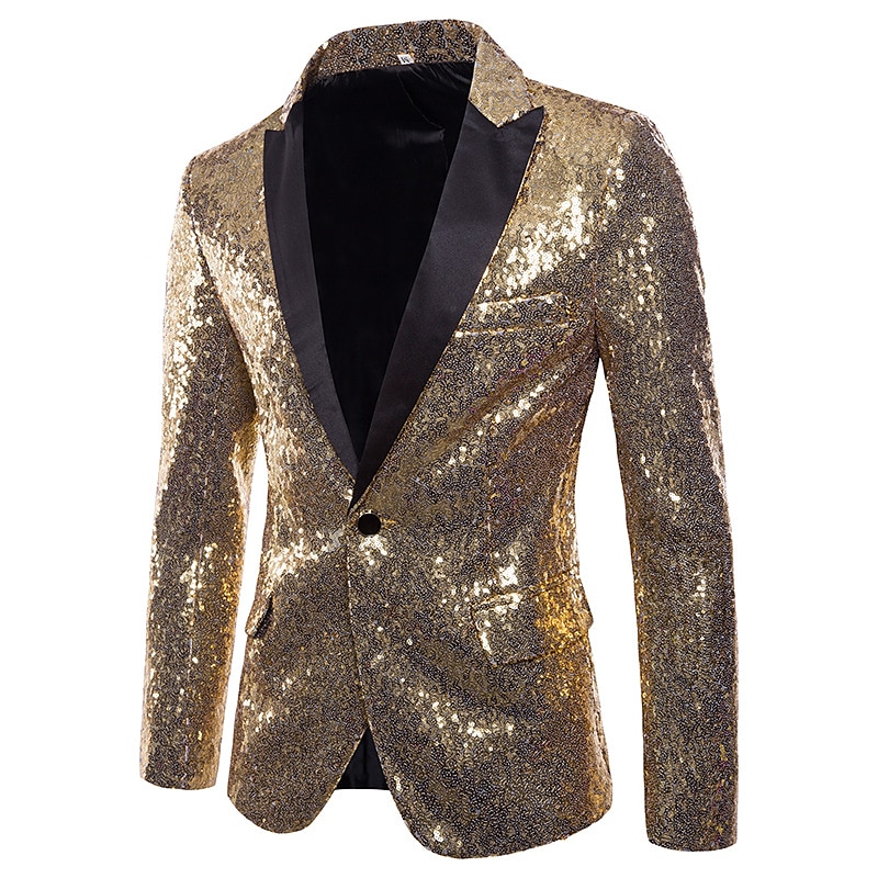 Herr Kavaj Prestanda Cocktailfest Punkmode Vår Höst Paljett Ensfärgat Ficka Skinande Enkelknäppt med Ett Knapphål Blazer Silver Svart Rubinrött Blå 2025 - $58.99 –P6