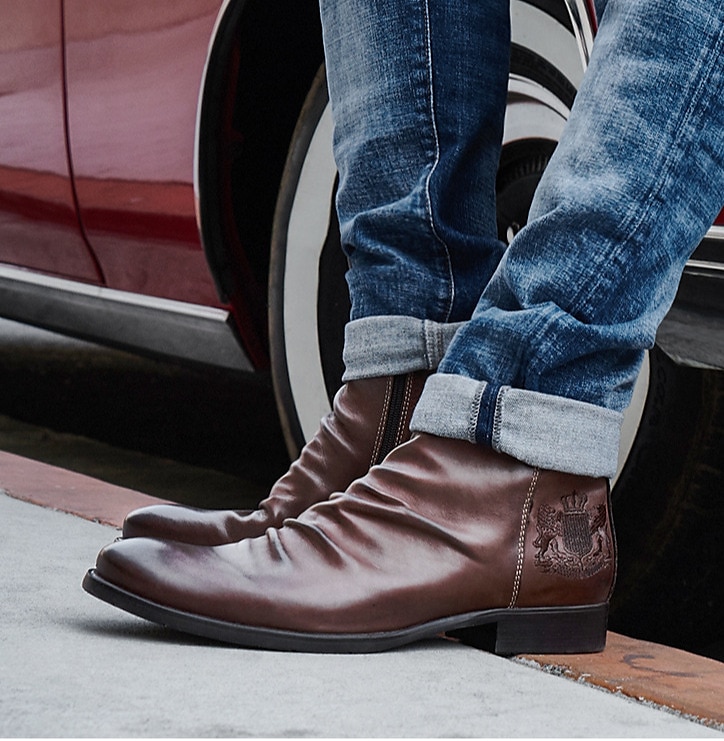 Men's Brown Faux Leather Ankle Boots with Embossed Crest, Classic Vintage Style for Formal and Casual Occasions 2025 - $59.99 –P1