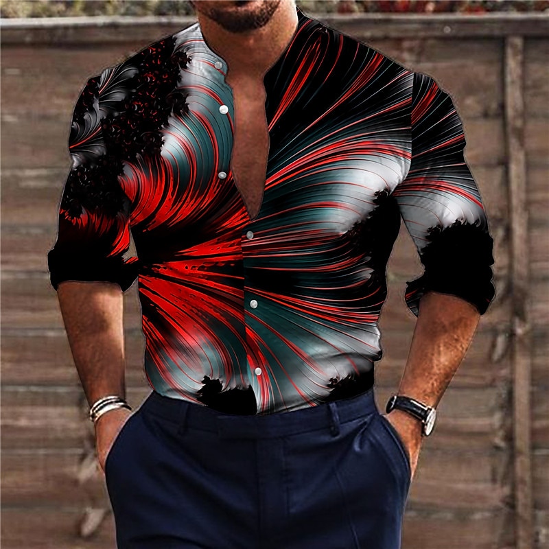 Men's Shirt Floral Print Long Sleeve Collar Black Outdoor Street