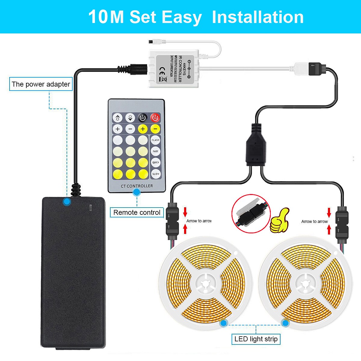 16.4ft Cob Flexbile Neon LED Strip Light Waterproof IR24 Key Controller with 24V Adapter Warm Cold White for Cabinet Bedroom Kitchen TV Mirror 2025 - $44.99 –P3