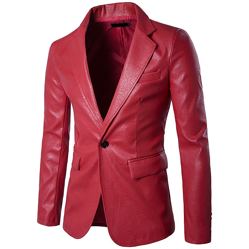 Men's Jacket Faux Leather Jacket Blazer Wedding Business Thermal Warm Rain Waterproof Pocket Fall Solid Color Business Elegant Turndown Regular Faux Leather Regular Fit Black White Red Khaki Jacket 2025 - $66.99 –P4