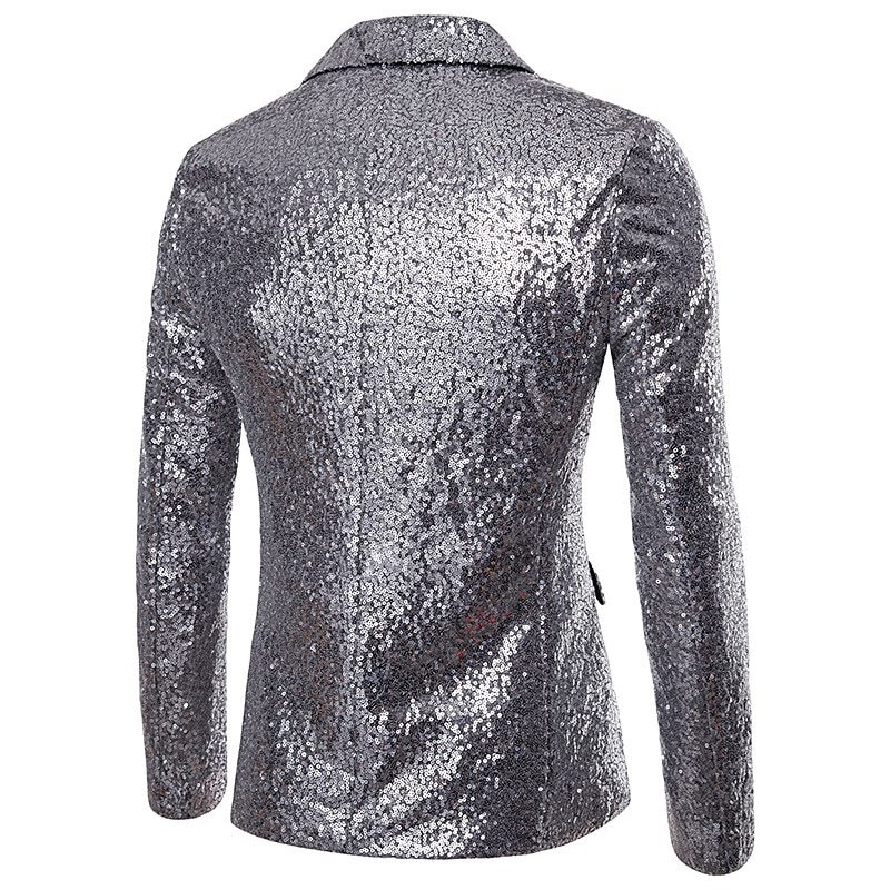 Herr Kavaj Prestanda Cocktailfest Punkmode Vår Höst Paljett Ensfärgat Ficka Skinande Enkelknäppt med Ett Knapphål Blazer Silver Svart Rubinrött Blå 2025 - $58.99 –P11