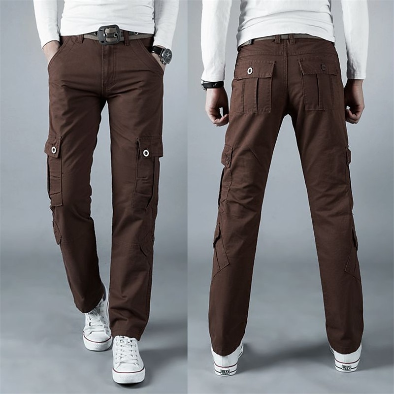 Mens Full Elastic Waist Cargo Pants Lightweight Cotton Workwear Pants